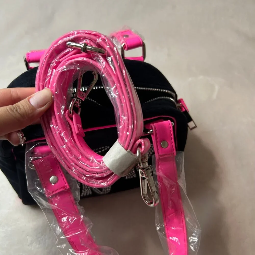 black & neon pink hot bimbo y2k bratz x dollskill purse new never used, but flaw - Picture 4 of 12